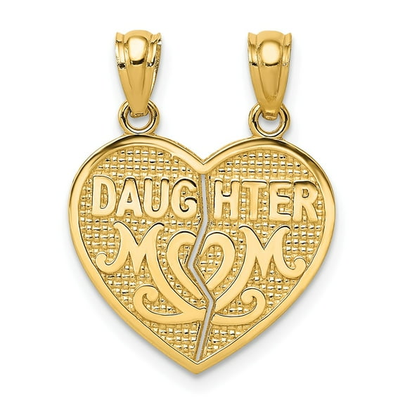 FB Jewels 14K Yellow Gold Satin & Polished Daughter Mom Break Apart Heart Pendant