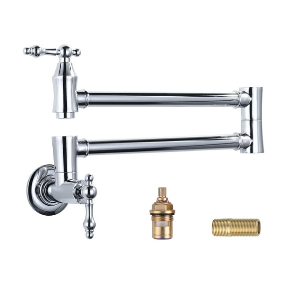 WOWOW Brass Wall Mounted Pot Filler Faucet with Double Joint Swing Arms, Commercial Kitchen Pot Faucet in Polished Chrome