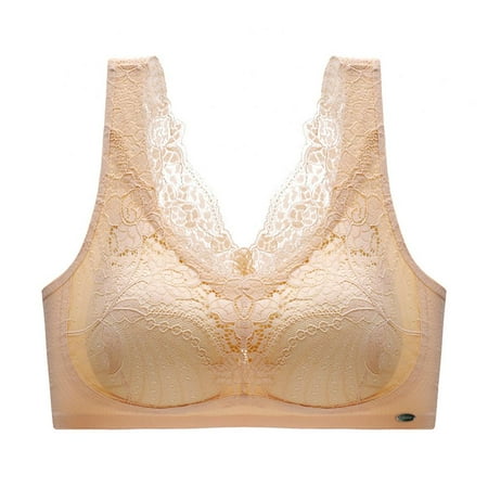 

Popvcly Women Floral Lace Bra Wirefree Soft Push up Bra Seamless Widen Shoulder Straps Underwear