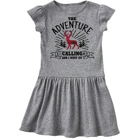

Inktastic The Adventure is Calling and I must Go with Plaid Deer Gift Toddler Girl Dress
