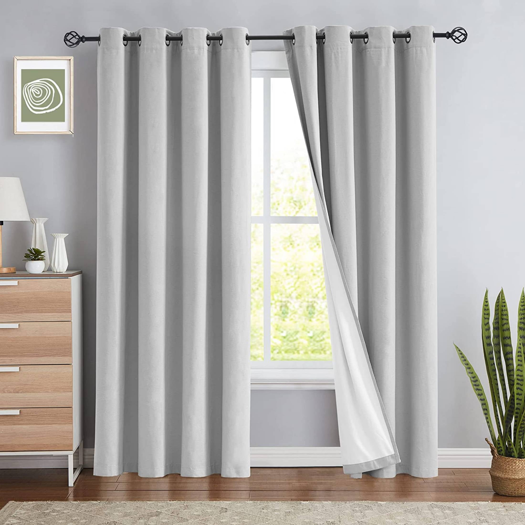 Exultantex Light Grey Thermal Curtains Panels Blackout Solid Linen Drapes for Bedroom, 54"Wx63"Lx 2, Grommet Top
