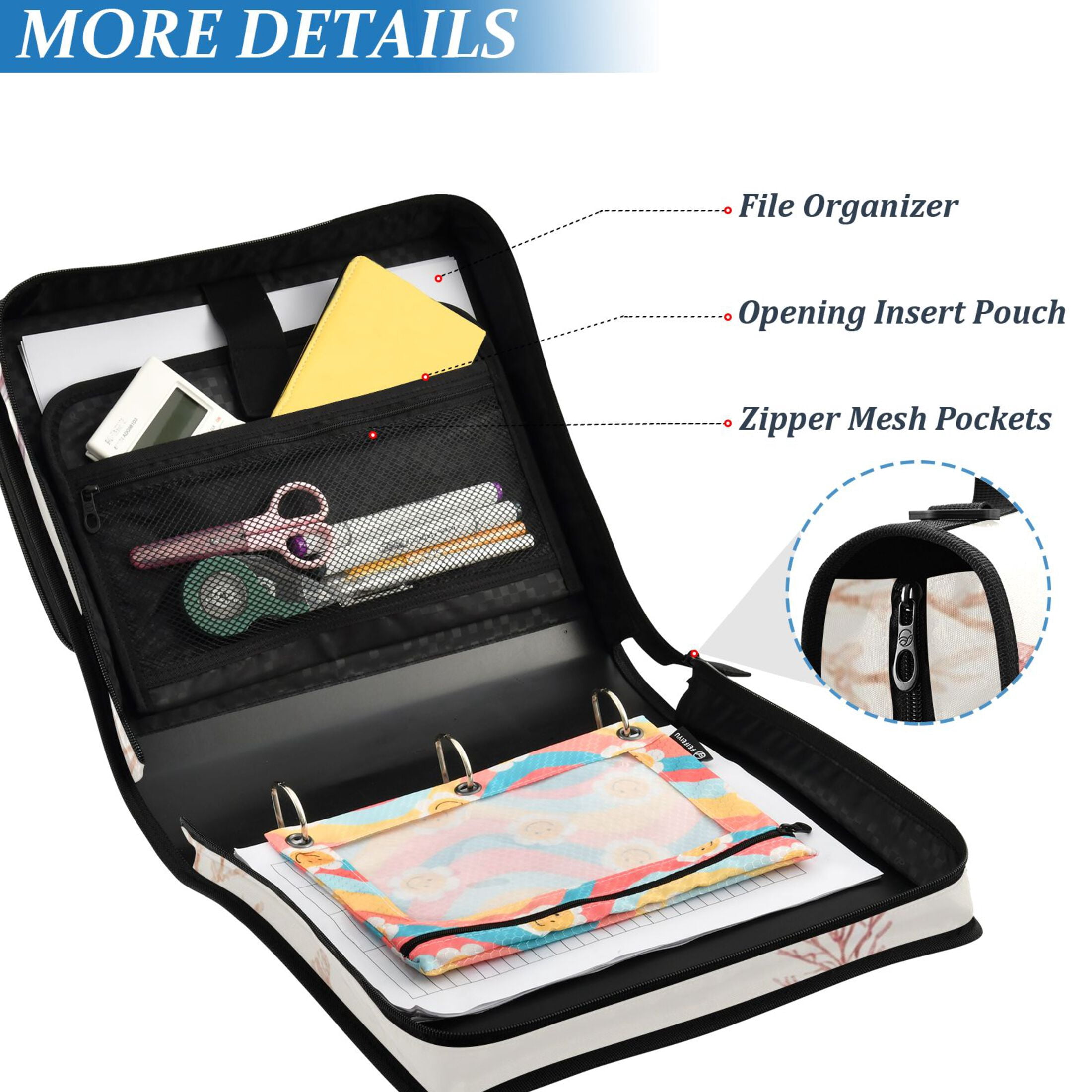 Zipper Binder Starfish Shell Anchor 1.5 Inch Binder Folder Bag with Shoulder Strap and Handle