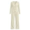 thumbnail image 4 of Miqool Womens 2 Piece Outfits Corduroy V Neck Button Front Long Sleeve Top Matching Pants Set Casual Loungewear Tracksuit S‑XXL, 4 of 7