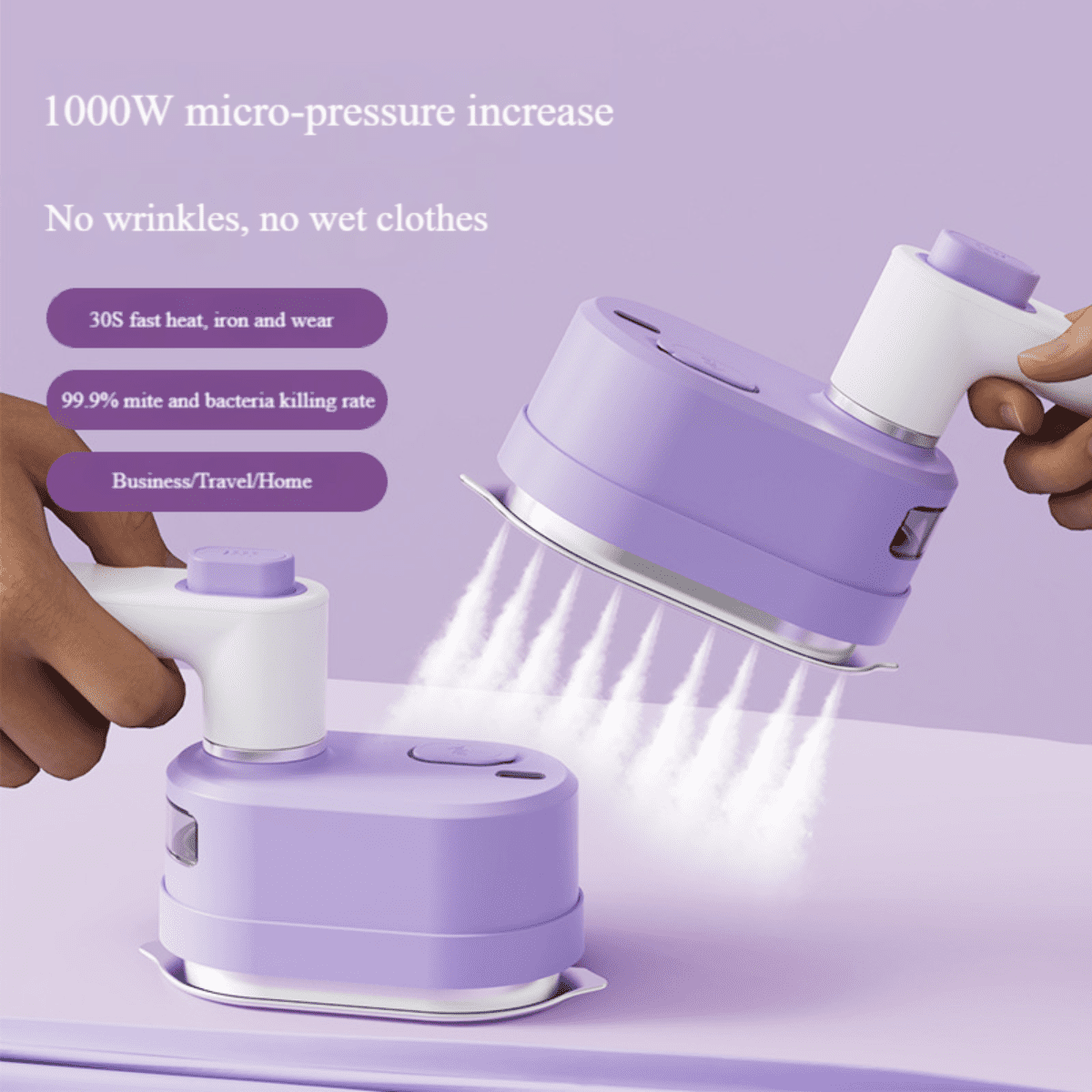 SpaceMuse Portable Handheld Garment Mini Electric Iron,2025 Upgraded Travel Steamer for Clothes,2 in 1 Mini Portable Rotary Garment for Clothes, 20S Fast Heating Powerful Wrinkle Remover (Purple)