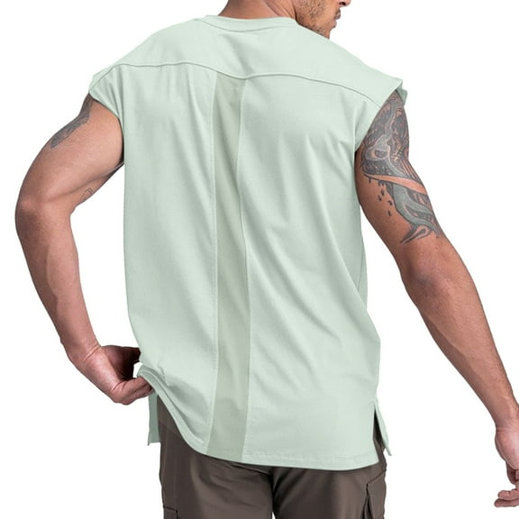Mens Shirts,Hawaiian Shirt for Men,Male Fitness Tank Tops Trendy Loose Size Crew Neck Sleeveless T Shirt Men's Cotton Sports Bottom,Shirts for Men,Tank Tops Men(Color:Green,Size:3XL)