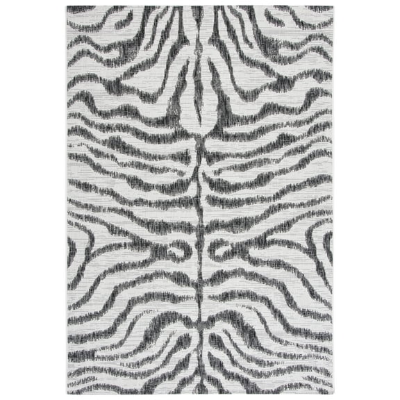 SAFAVIEH Courtyard Gerald Animal Indoor/Outdoor Area Rug, Ivory/Black, 6'7" x 9'6"