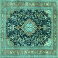 thumbnail image 1 of Ahgly Company Machine Washable Indoor Square Persian Turquoise Blue Traditional Area Rugs, 7' Square, 1 of 4