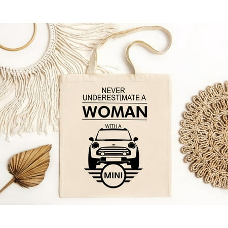 vintage Womens Mini Cooper T-Bag  Never Underestimate A Woman Funny Cute Mini Car Driver Gifts  Mum Mini Cooper Lover  Car Gift for her Ladies Top-TH5190