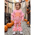 thumbnail image 4 of RUINIXCW Toddler Baby Girls Halloween Outfit Infant Baby Girls Fall Winter Clothes Cute Ghost Pumpkin Print Ruffled Long Sleeve Sweatshirt Top with Flare Pants Bell Bottom Set, 4 of 9