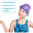 thumbnail image 4 of Rush 2 Pieces Kids Swim Caps for Long Hair Silicone Swimming Cap for Girls Boys Kids Teens with Long Curly Hair Braids Dreadlocks Large Waterproof Swim Hat, Purple S1182, 4 of 5