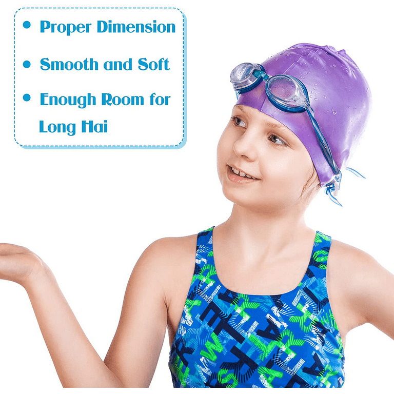 2 Pieces Kids Swim Caps For Long Hair Silicone Swimming Cap For Girls Boys  Kids Teens With Long Curly Hair Braids Dreadlocks Large Waterproof Swim Hat