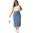 thumbnail image 3 of DARING DIVA Women's Plus Side Slit Button with Pocket Jean Denim Skirts 2X Light Blue, 3 of 6
