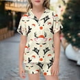 thumbnail image 4 of Weebloom Girls Christmas Pajamas Boys Xmas Satin Silk Kids Short Sleeves 2 Piece Button Down Classic Shorts Homewear Loungewear Beige, 4 of 4