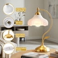 thumbnail image 3 of 17.32" Gold Metal Table Lamps with Glass Petal Shade Vintage Flower Night Lamps Desk Lamps for Home Deco, 3 of 8