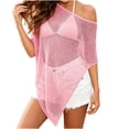 thumbnail image 3 of VBVC Women's Crochet Knit Mesh Beach Cover Up Poncho,Ladies' Lightweight Sheer Summer Tunic Top,Casual Loose Asymmetric Cardigan For Women,Pink,Free Size, 3 of 7
