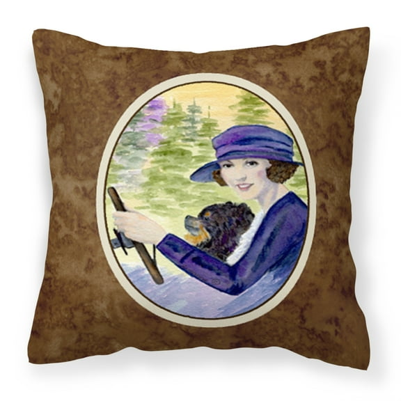 Lady driving with her Pomeranian Fabric Decorative Pillow