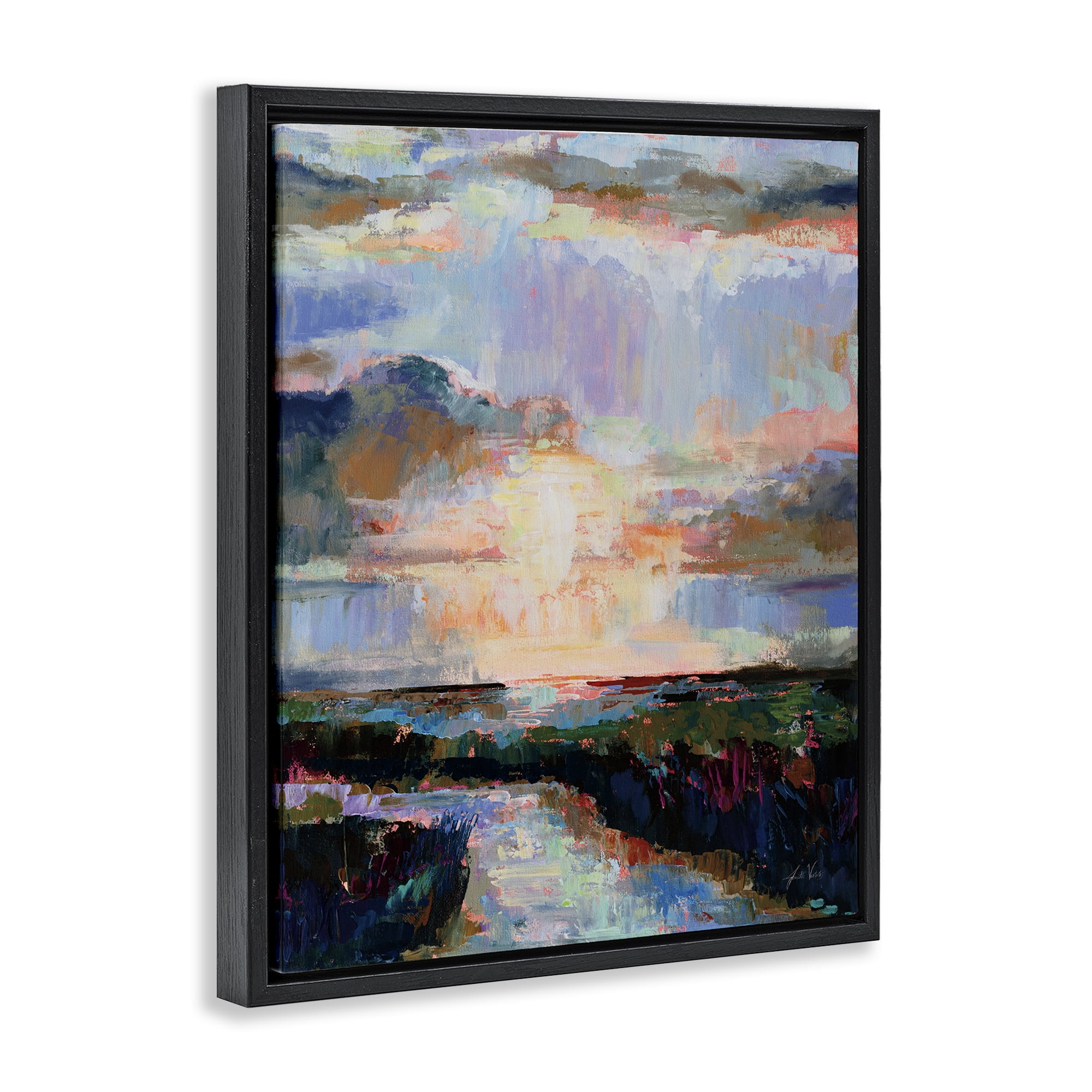 Stupell Industries Sunlit Tide Abstract Abstract Painting Black Floater Framed Canvas Art Print Wall Art, 17 x 21