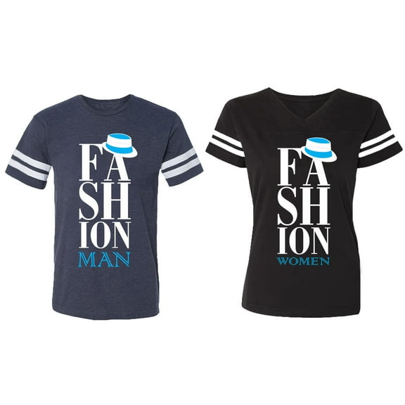 Fashion Man Woman Matching Couple Cotton Jerseys (Men Navy / Women Black) (Men S / Women S)