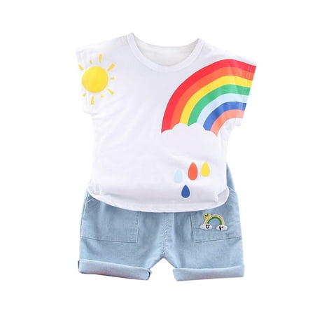 

TAIAOJING Fall/Winter Baby Boy Girl Clothes Set Cartoon T-shirt Tops+Shorts Summer Bodysuit Outfits 12-24 Months