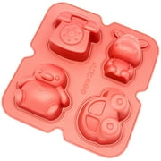 Freshware 4-Cavity Fun Shape Silicone Mold for Muffin, Soap, Brownie, Cheesecake and Pudding, CB-900RD