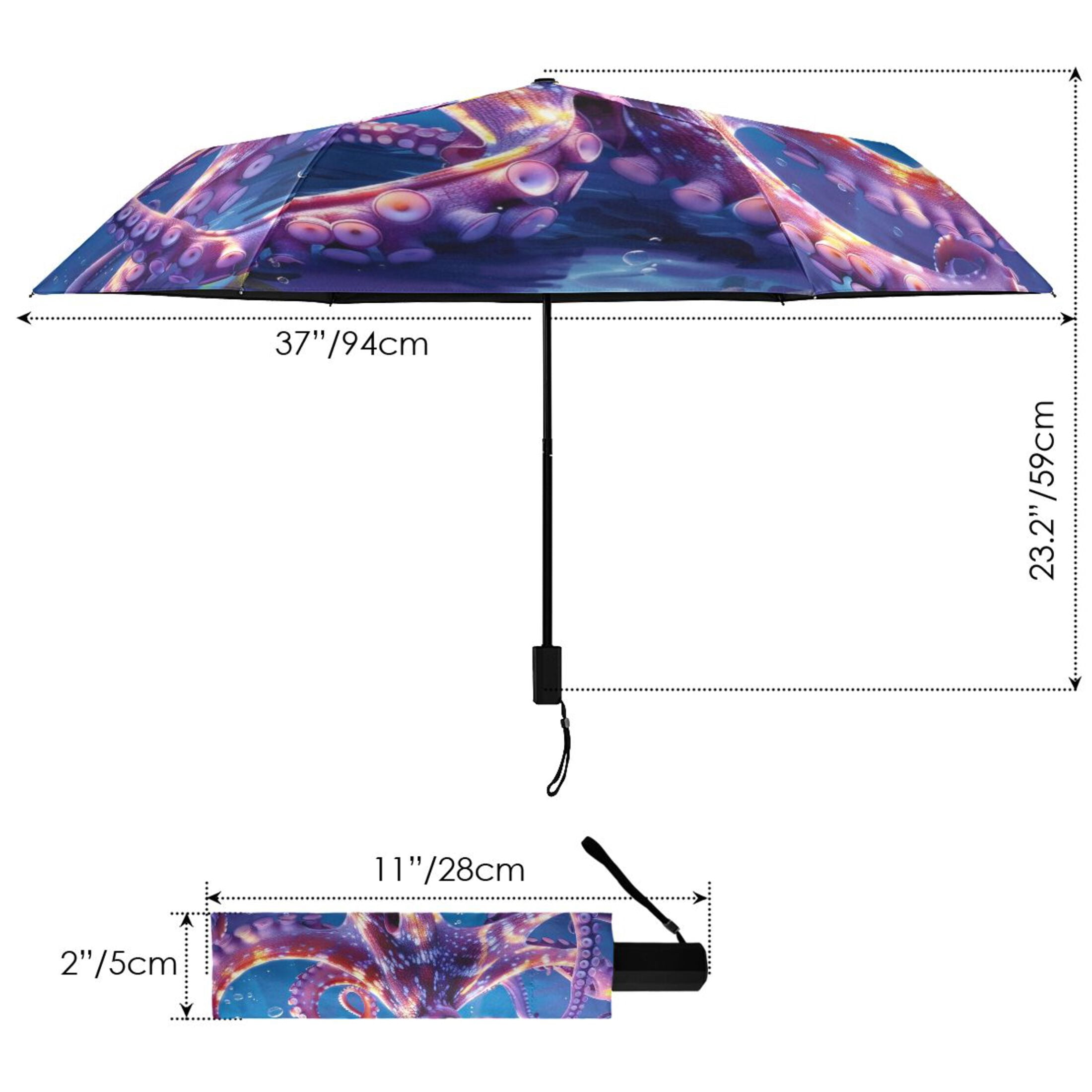 Underwater Octopus Compact Sun Umbrella Windproof Travel Umbrellas for Rain Strong Portable UV Protection