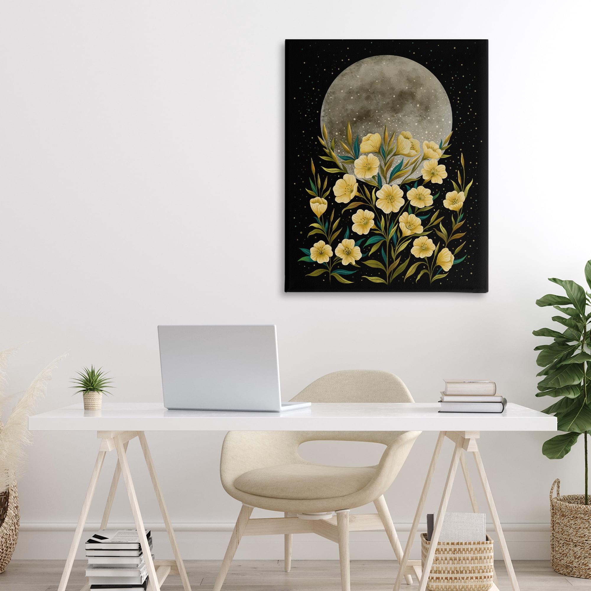 Stupell Industries Moon Greeting Yellow Flowers Canvas Wall Art, design by Episodic Drawings
