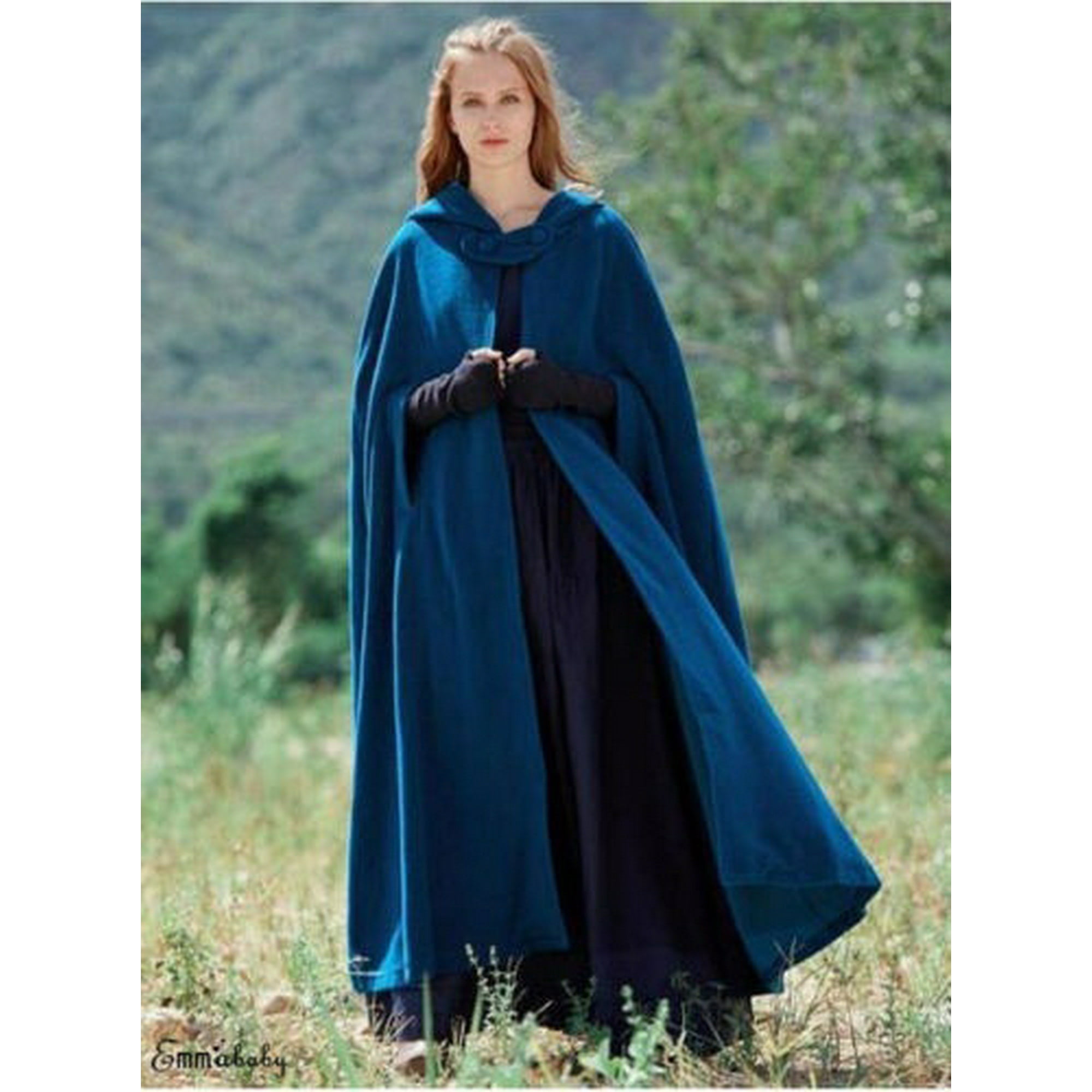 Eyiiye Womens Long Cape Cloak Hooded Wool Blend Coat Sleeveless Winter Poncho Cardigan Green