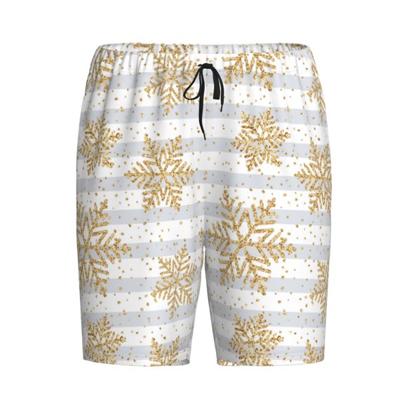 Lsque Gold Snowflake Mens Sleep Pajama Shorts,Short Pajama Pants, Cotton Ultra-Soft Knit-Small
