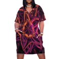 thumbnail image 1 of Vestido suelto con bolsillos y flores fractales en rojo, naranja y amarillo, para eventos especiales, ceremonias, ropa de verano para mujer., 1 of 7