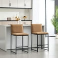 thumbnail image 2 of Set of 2 Counter Height Bar Stools, Upholstered Linen Bar Chairs, Metal Footrest and Frame for Kitchen,Dining Room (Coffee), 2 of 11