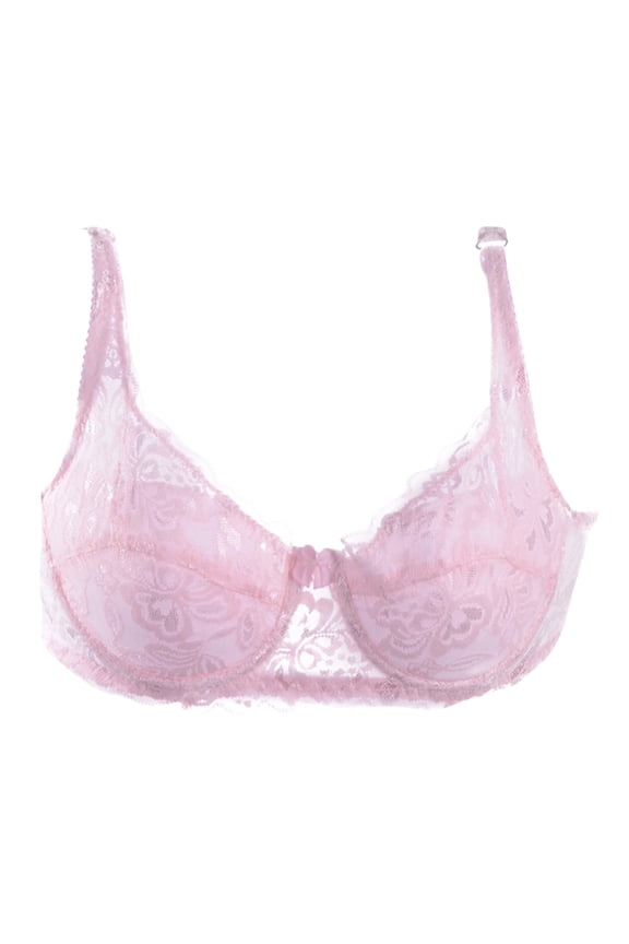 Wuffmeow Women Underwear Brand Lace Minimizer Padded Lace Sheer Push Up Bra 3/4 Cup