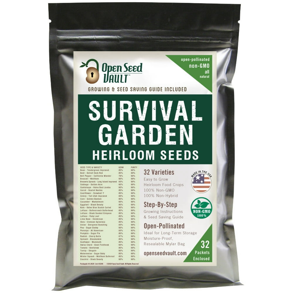 15,000 Non GMO Heirloom Vegetable Seeds Survival Garden 32 Variety Pack by Open Seed Vault