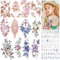 thumbnail image 1 of Tatuajes temporales de medio brazo para mujeres y niñas, pegatinas florales impermeables, arte corporal y de manos de larga duración para adultos, kits de tatuajes de plumas de rosas y mariposas para, 1 of 5