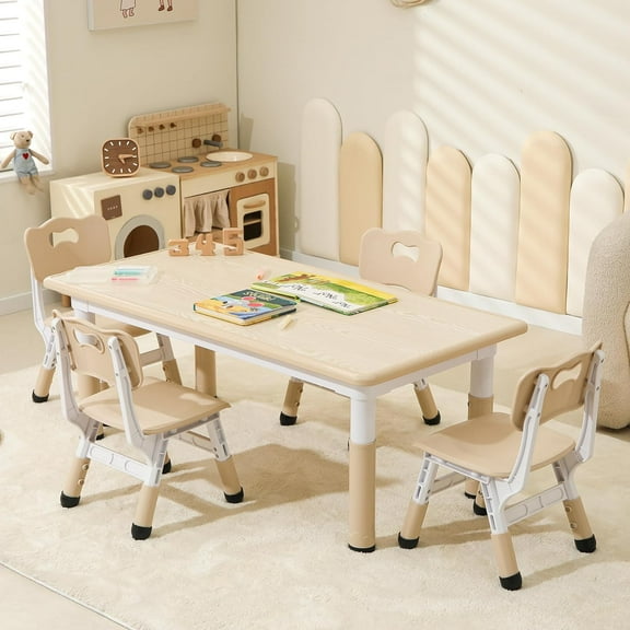 Kids Table and 4 Chairs Set, Height Adjustable Toddler Table and Chairs Set, Graffiti Desktop Children Activity Table for Ages 2-10, Daycare, Classroom, HOM