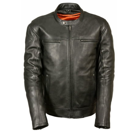 Mens Longer Body Vented Leather Scooter Jacket