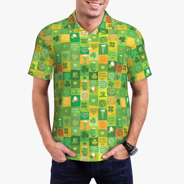 Fotbe St. Patrick's day Camiseta Polo de Golf para Hombre con Estampado – Camisa Deportiva Transpirable con Cuello Abotonado-X-Large