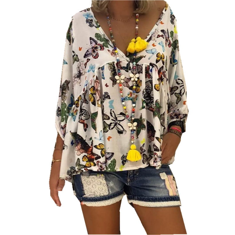 Fashion Star Womens Floral Skull Direct Sleeved Baggy Tops