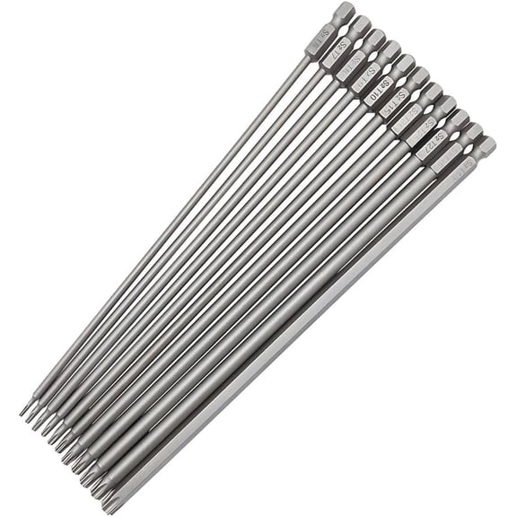 11pcs 200mm Extra Long Torx Screwdriver Bit Set, Magnetic Head S2 Steel Star Screw Driver Drill Bits 1/4" Hex Shank Tamper Proof Security Bit Set (T6-T40)