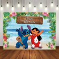 thumbnail image 2 of 1set Cartoon Lilo&Stitch Theme Party Backdrops Kids Birthday Party Photo Decoration Photography Ocean Flower Background Decor, 2 of 5
