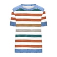 thumbnail image 5 of Women's Short Sleeve Tees Plus Size Lapel Crew Neck Denim Patchwork Waffle Pullover Tops Casual Loose T Shirts (XL, Khaki), 5 of 5