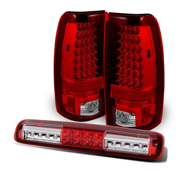 AKKON - For 2003-2006 Silverado 2004-2007 Sierra 1500 2500HD 3500 Red Clear LED Tail Lights   3Rd Brake Cargo Lamps Combo
