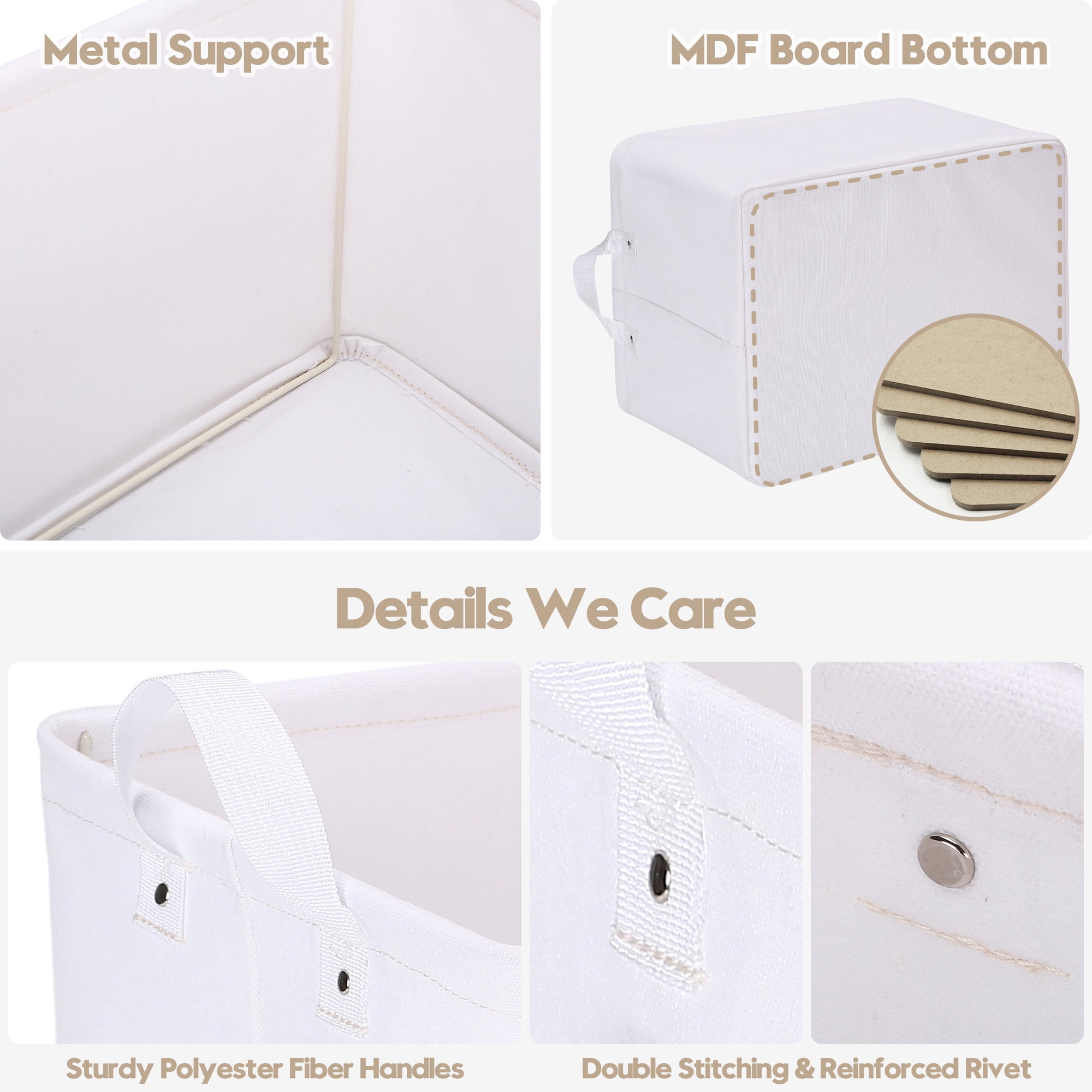 Sea Team 2-Pack Large Canvas Storage Bins for Shelves with Metal Frame, Rectangle Storage Baskets, Closet Organizers, Foldable Laundry Hampers, Containers for Clothing, Blankets, Toys, White