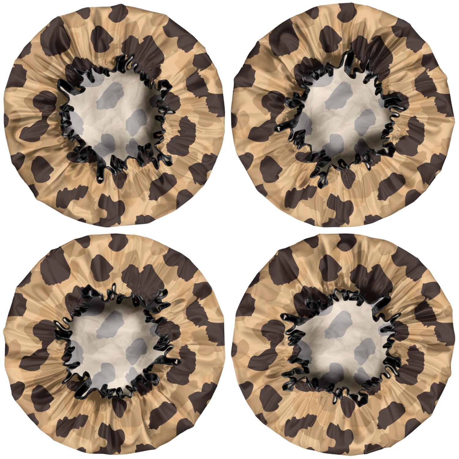 Shower Caps,Beige and Black Leopard Pattern Waterproof Shower Cap for Women 4 Pieces,Double Reusable Hair Cover for Shower PEVA Elastic Stretch Hem