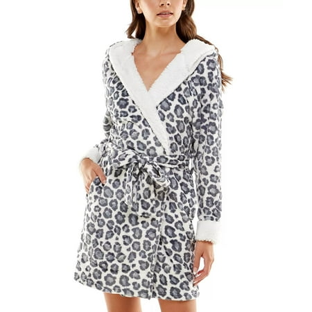 Roudelain HARLEY LEOPARD CLOUD DANCER Touch Hooded Fleece-Lined Robe, US Medium