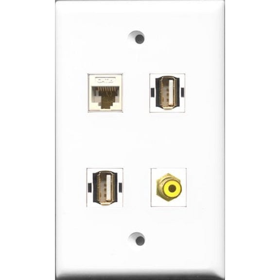 RiteAV 1 Port RCA Yellow 2 Port USB A-A and 1 Port Cat6 Ethernet White Wall Plate