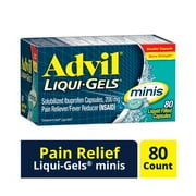 (2 pack) (2 pack) Advil Liqui-Gels minis (80 Count) Pain Reliever / Fever Reducer Liquid Filled Capsule, 200mg Ibuprofen, Easy to Swallow, Temporary Pain Relief