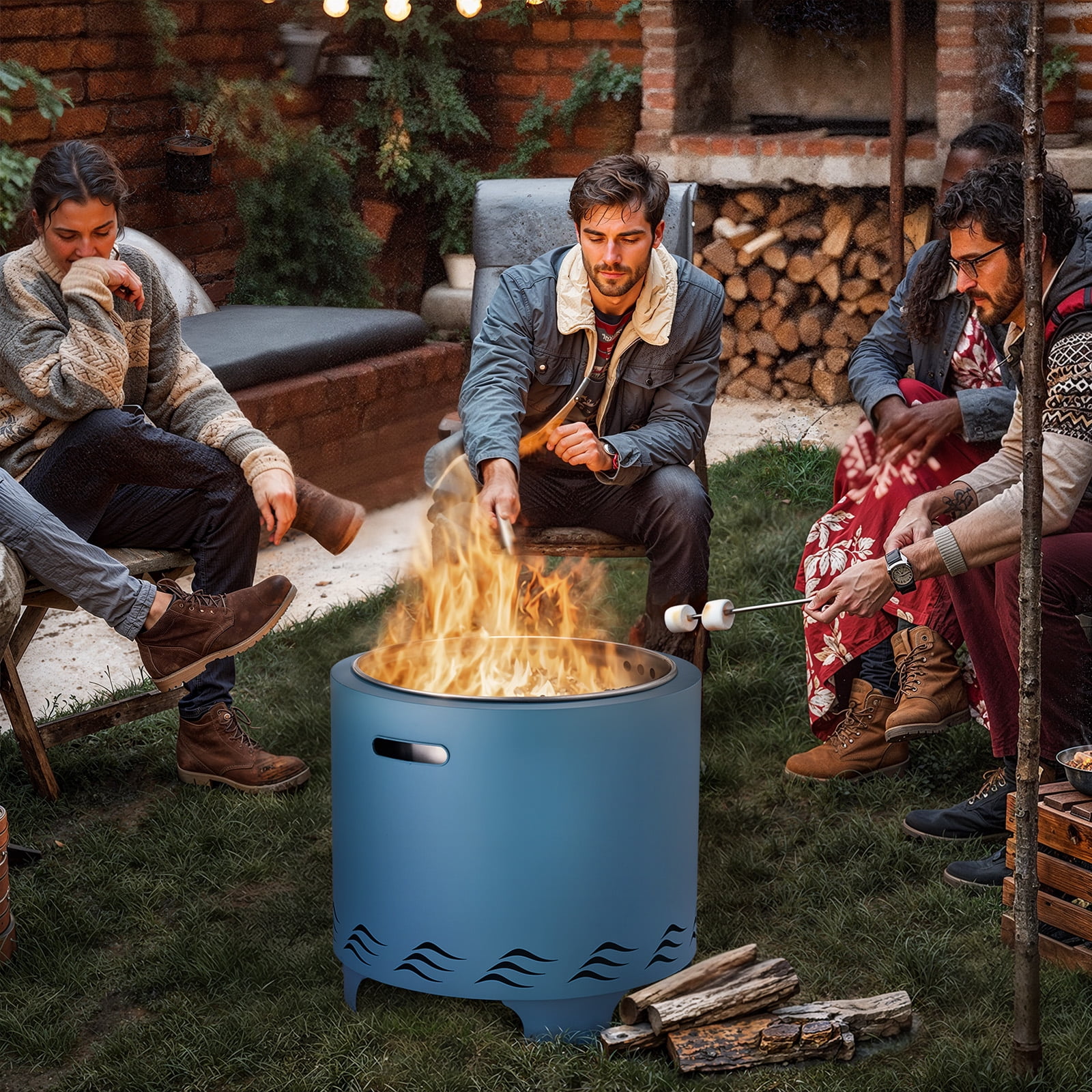 Naipo Smokeless Fire Pit,  20" Portable Stainless Steel Outdoor Fire Pit for Patio Camping, Portable Fire Pit Burning Wood, Particles, Lightweight Fireplace Burning Firepit Ideal for 2-4 People 20lbs