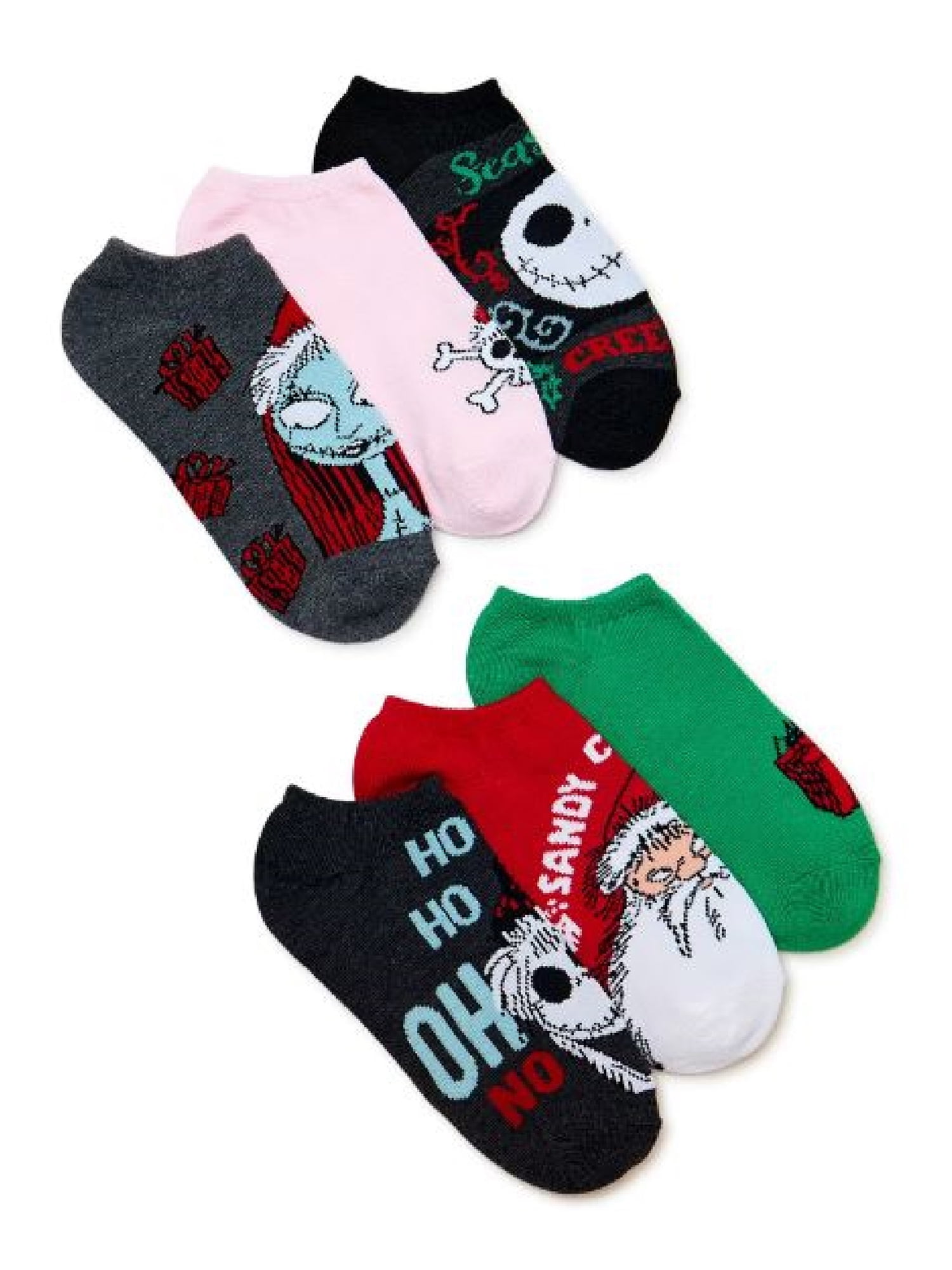 The Nightmare Before Christmas Disney Nightmare Before Christmas, Holiday Women's No-Show Socks, 6-Pack, Size 4-10
