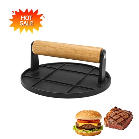 RYLZX 6" Smash Burger Press for Griddle, Round Hamburger Smasher Tool Aluminum Alloy Bacon Meat Grill Press for Smash Burgers with Wooden Handle -Black