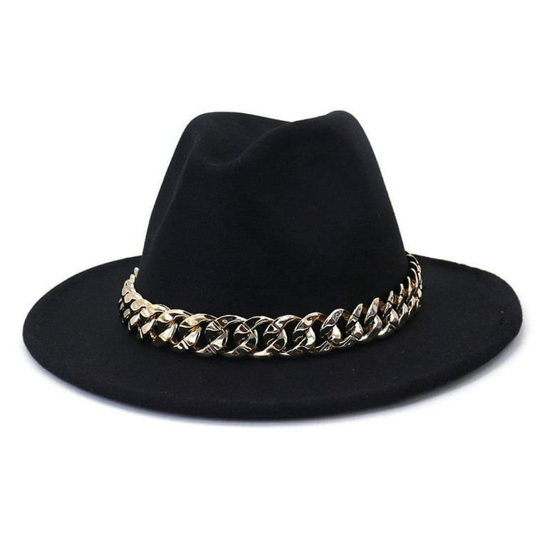 Elegant Wide Brim Fedora Hat with Chain Wide Brim Size Fashionable Classic  Luxury Hat for Women Autumn Outdoors Mens - Black